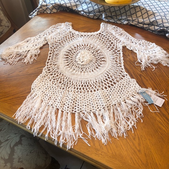NWT CUPSHE White swim cover boho Crochet Tassel Three Quarter Sleeve … - Picture 5 of 9
